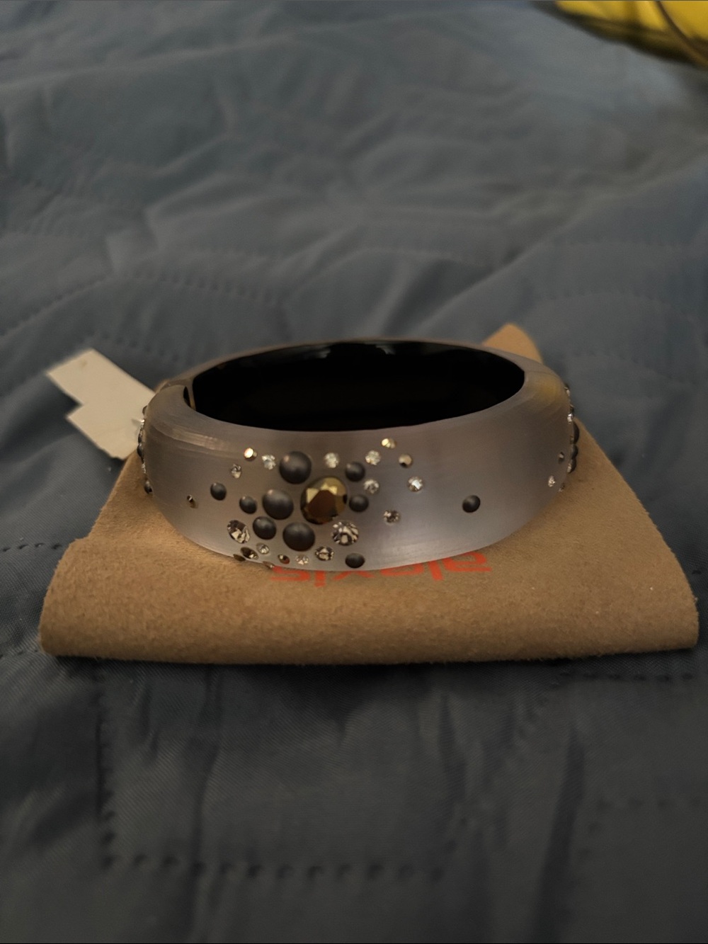 NEW with Tags Alexis Bittar Grey Lucite and Crystal Hinged Bangle. - Picture 3 of 16